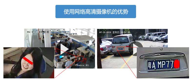 電子放大工廠車間監控畫面，攝像機看清車牌號碼