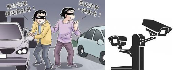 停車場(chǎng)監(jiān)控記錄小賊偷后視鏡全過程